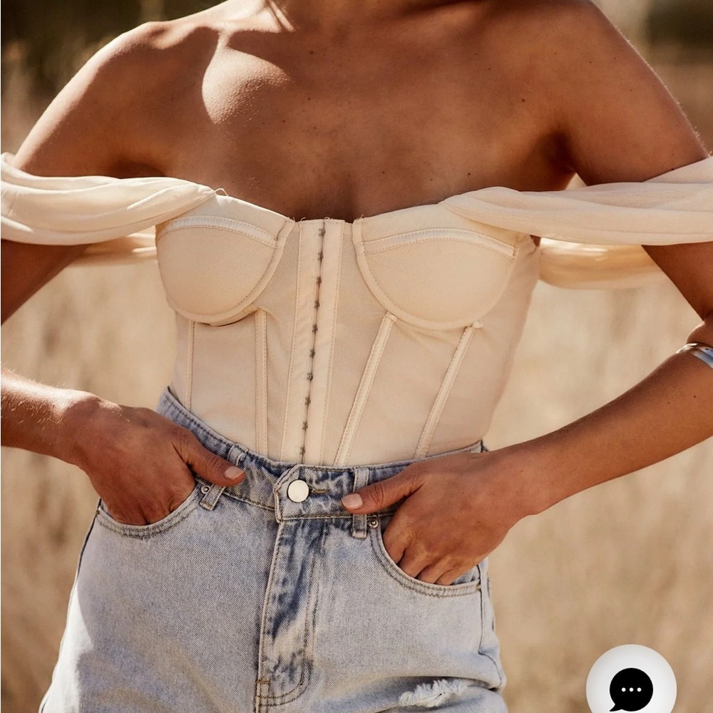 12th Tribe Off-Shoulder Cream Corset Top